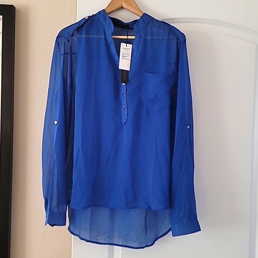 Zanzea Collection Sheer Royal Blue Blouse - 3XL (Fits like XL)